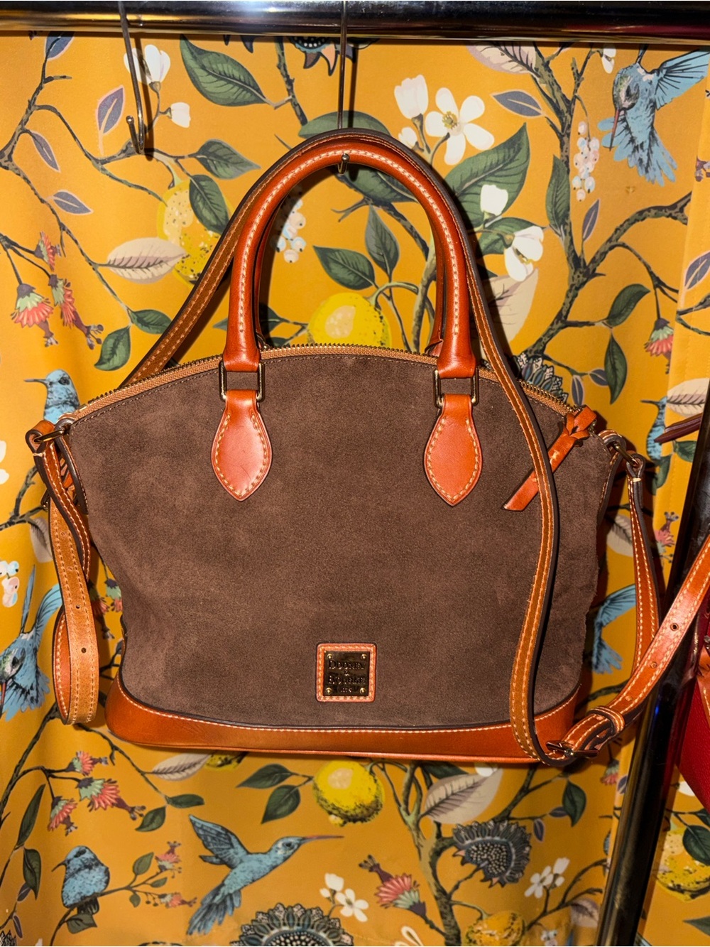 Dooney And Bourke Brown Tmoro Suede Darcy Satchel